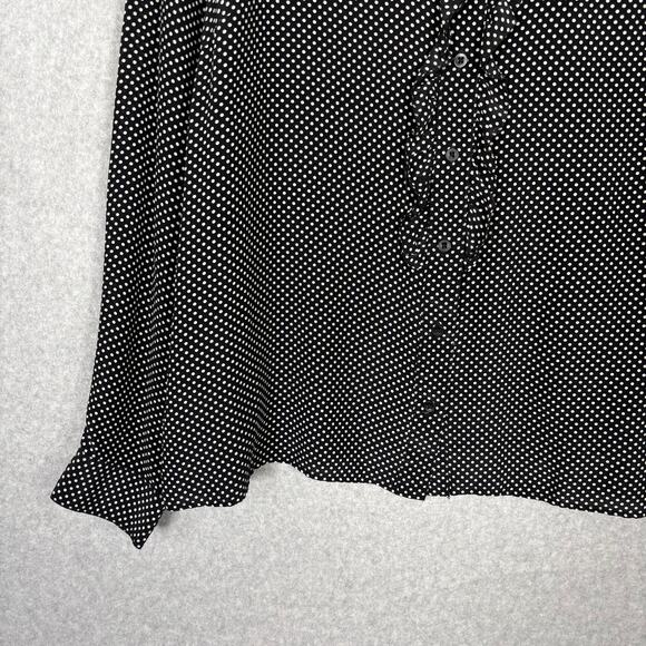 George ME Shirt Women XL Black Silk Dolka Dot Blouse Ruffle Button Career Church - Picture 3 of 12
